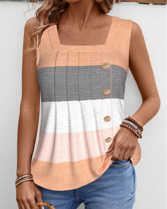 Gestreiftes Tanktop mit Knöpfen und Falten