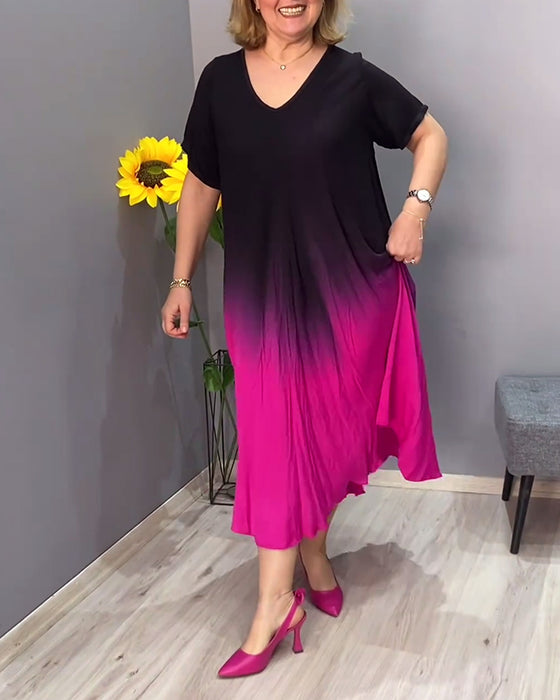Lässiges, plissiertes Ombre-Kleid