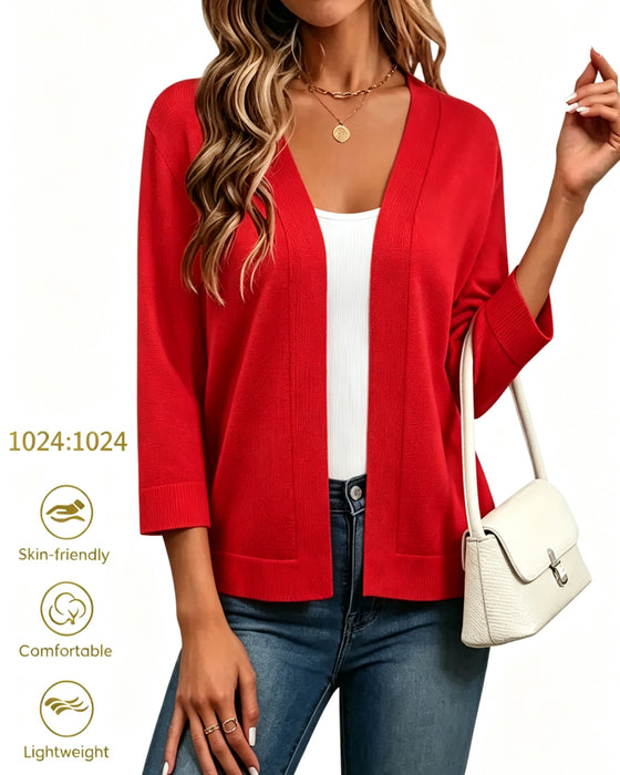 Cardigan Ellenbogenlang Ärmel Offen Vorne Gestrickt