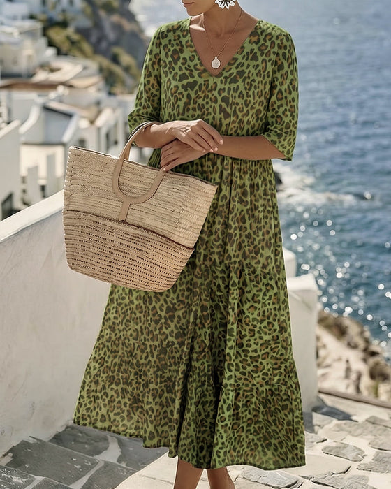 Kleid Leopard V-Ausschnitt Locker