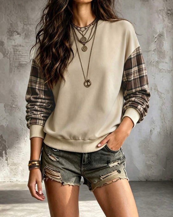 Sweatshirt Plaid Patchwork Raglanärmel
