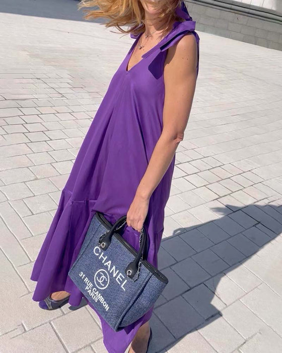 Einfarbiges freizeitkleid mit trägern