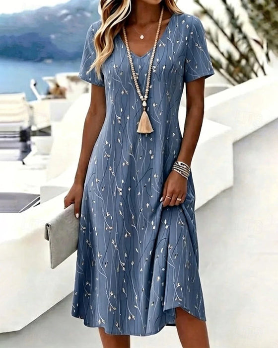 Kurzärmliges V-Ausschnitt-A-Linien-Kleid