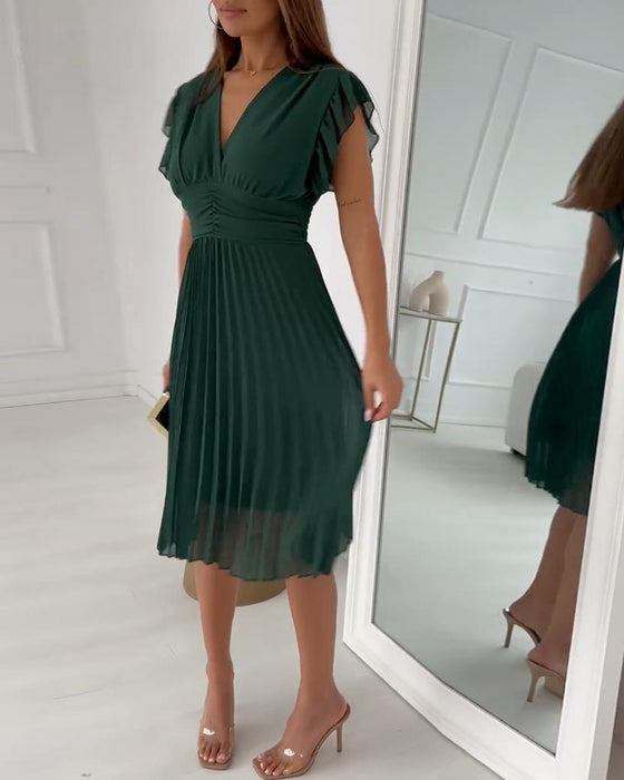 Eleganter Faltenrock mit Rüschenärmeln für Damen