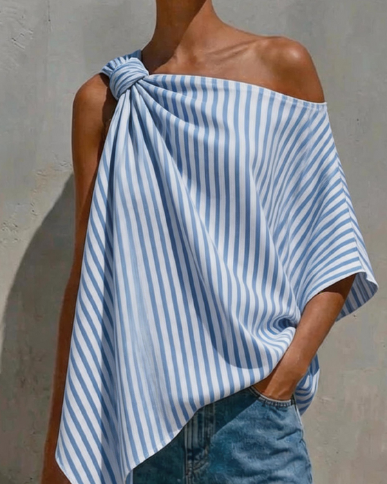 Bluse Gestreift Locker Asymmetrisches Design