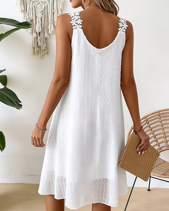 Kleid im Tank-Stil gepunkteter Jacquard Blumen-Spitzen-Träger
