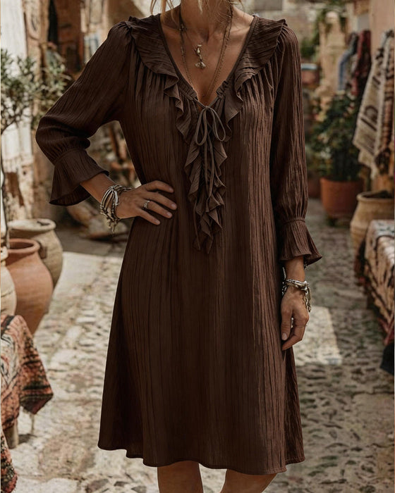 Kleid Rüschenkragen Binden Dreiviertelärmel