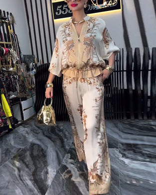 Weite Hosenanzug Temperament Stehkragen Reißverschluss