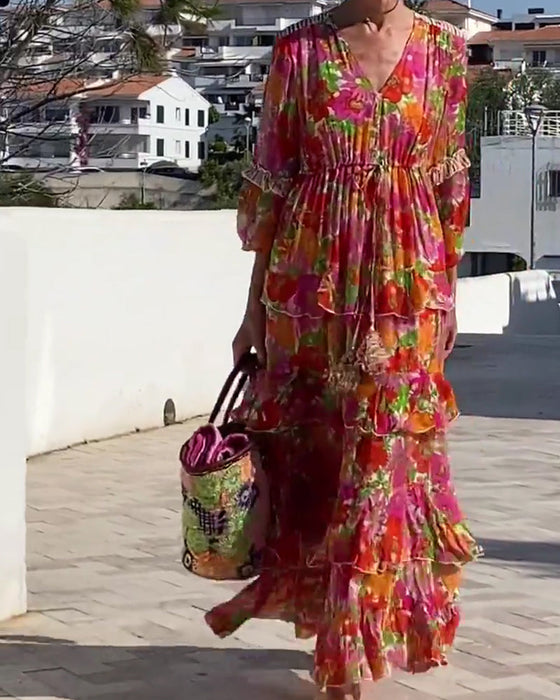 Kleid Gerüscht V-Ausschnitt
