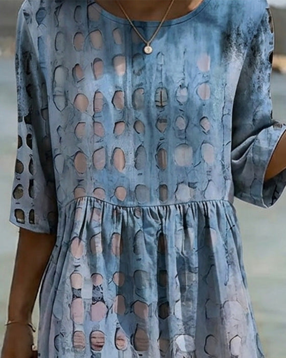 Kleid Tupfen Rundhalsausschnitt Print Halbarm