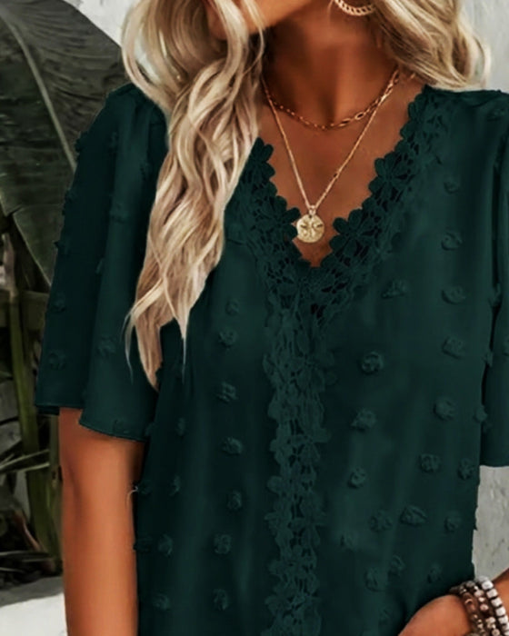 Bluse Zusammengefügt Jacquard Rüschenärmel