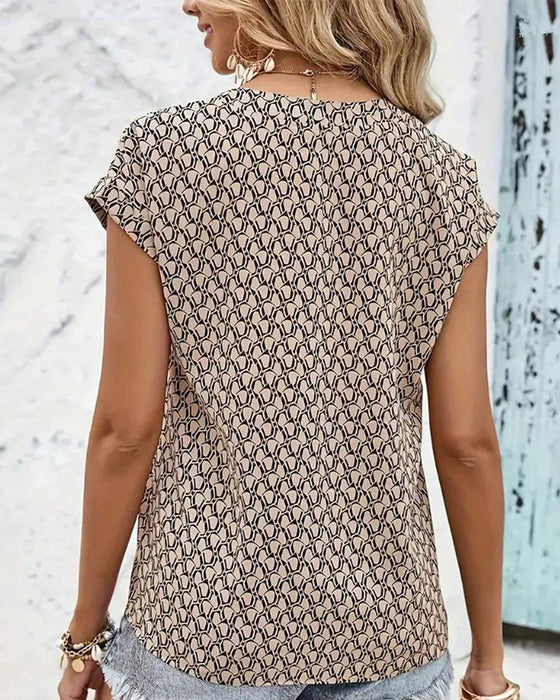 Bluse V-Ausschnitt Bedruckt Freizeit Kurzarm