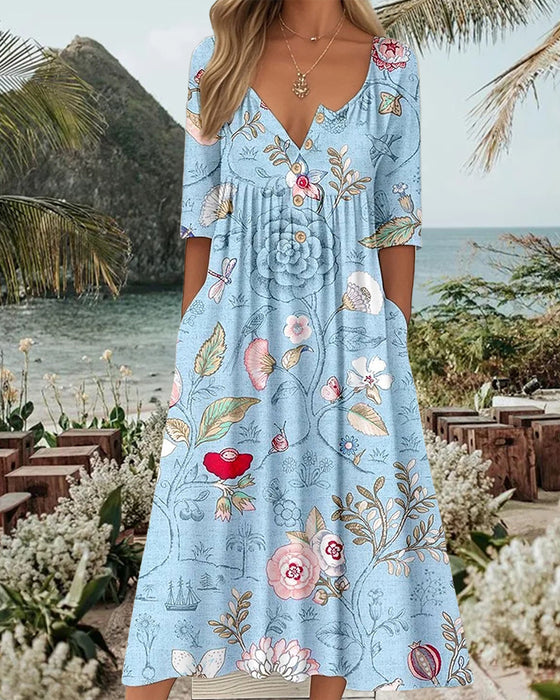 Kleid Halbärmel Gedruckt Plissiert A-Linie