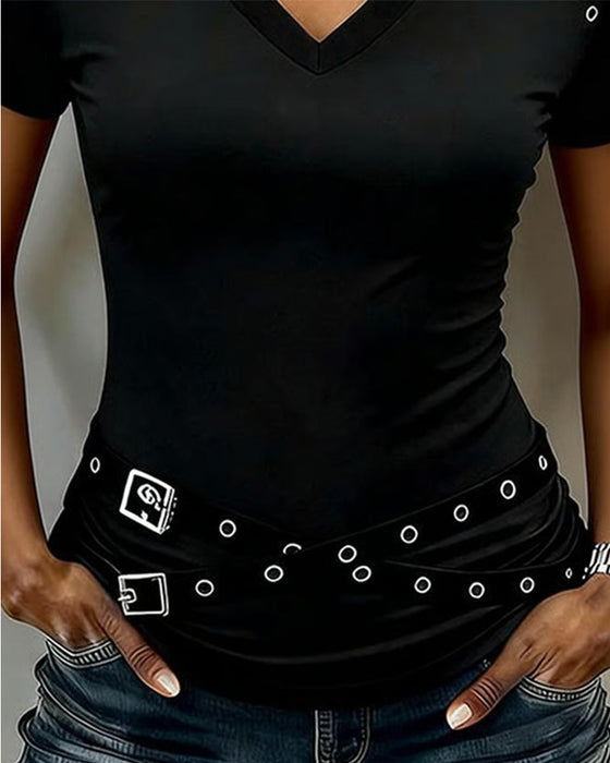 T-Shirt Kreuz Gurt Hohl Aus Slim Fit