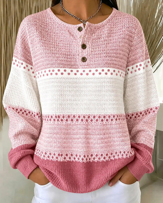 Sweatshirt Farbblock Waffelstrick Henley Pullover