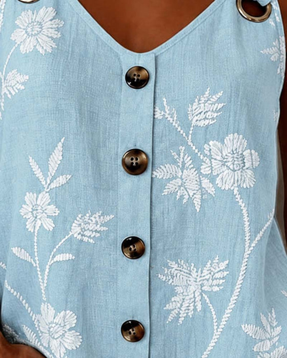 Tank Top Blumen Camisole Metall Ring