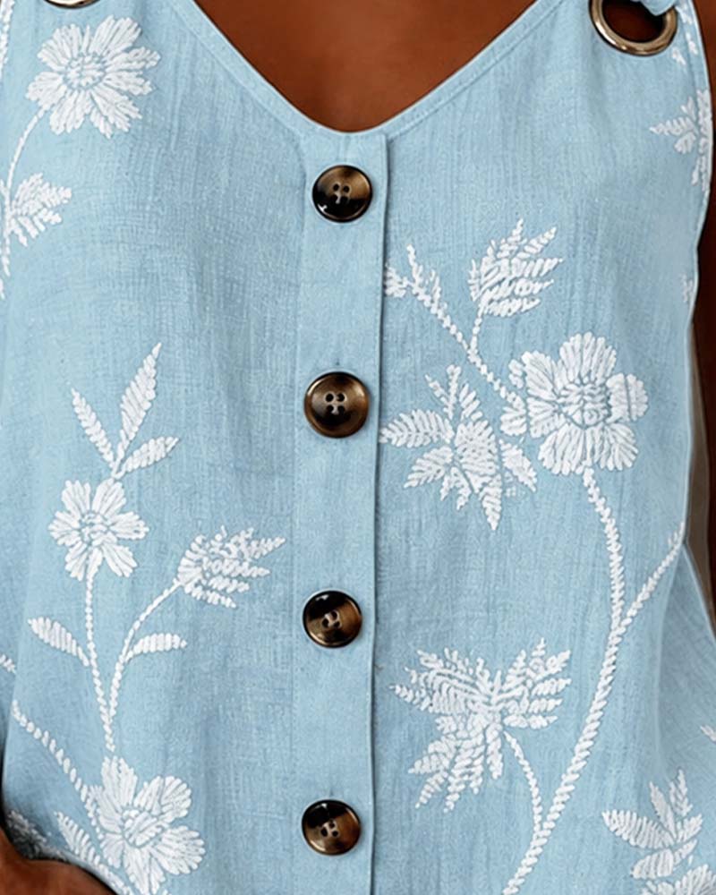 Tank Top Blumen Camisole Metall Ring