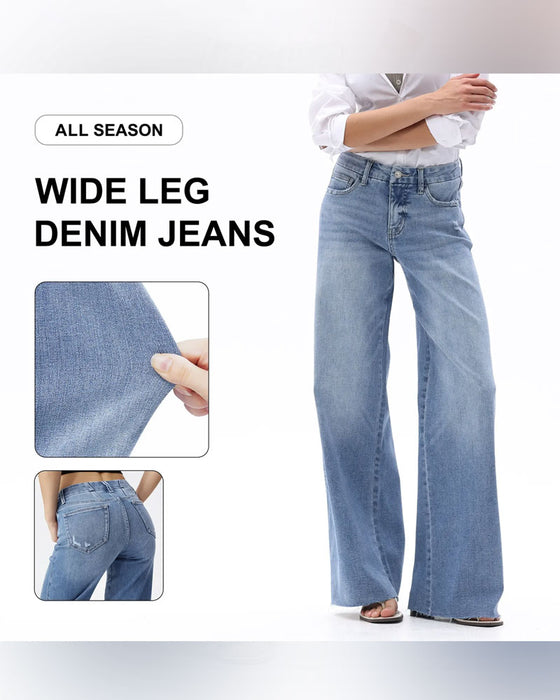 Jeans Tasche Knopf Weites Bein