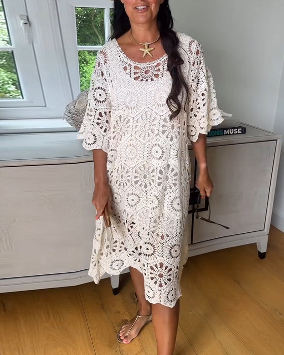 Kleid Aus Baumwolle Mit Lochmuster Und Halblangen Ärmeln