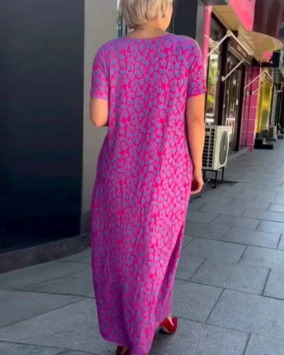 Kleid Temperament Kurzärmlig Drapee Druck