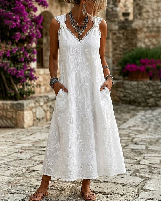 Kleid Ohne Ärmel Spitze Geknotet