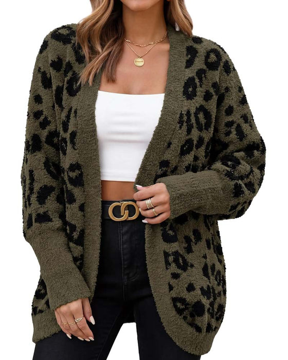 Cardigan Locker Leopardenmuster Langarm