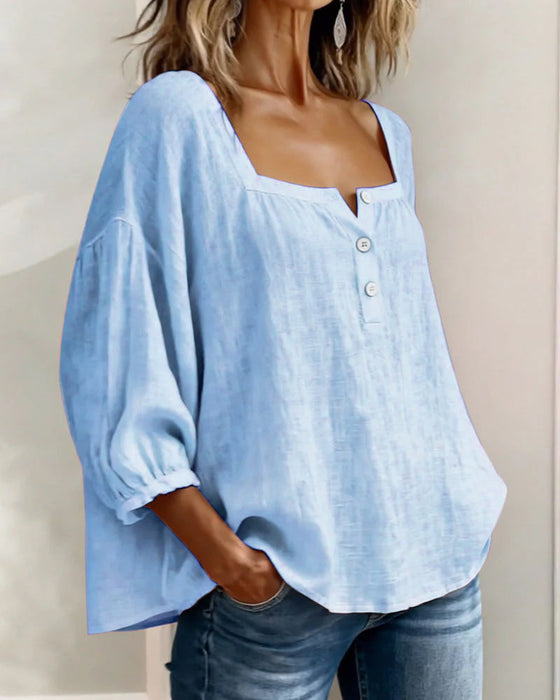 Bluse Einfach Quadratischer Ausschnitt Langarm