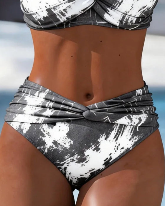 Bikini Halter Plissiert Metall Knopf