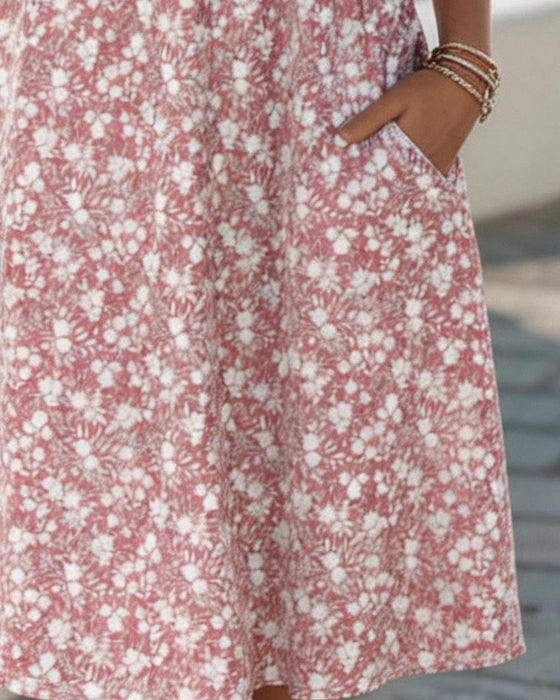 Kleid V-Ausschnitt Kurzarm floral