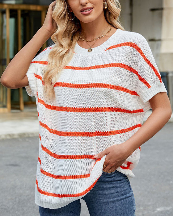 Pullover Gestreift Drop Shoulder Kurzarm