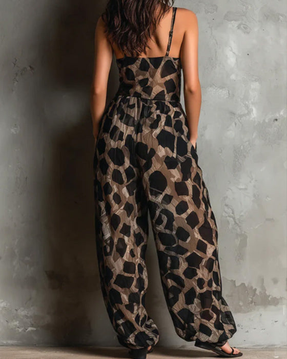 Jumpsuit Leopardenmuster Träger Weites Bein
