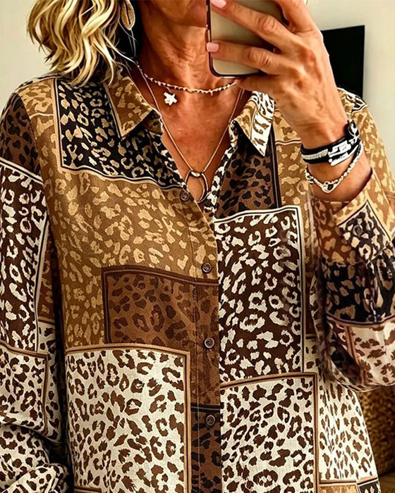 Hemd Revers Knopf Leopard Karo