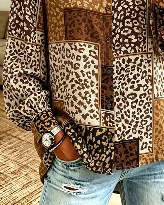 Hemd Revers Knopf Leopard Karo