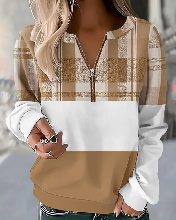 Sweatshirt lässig kariert Kontrastfarbe