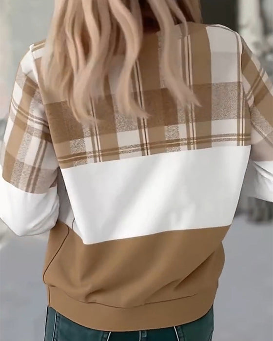 Sweatshirt lässig kariert Kontrastfarbe