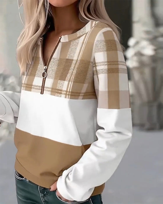 Sweatshirt lässig kariert Kontrastfarbe