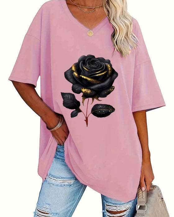 T-Shirt Rosenprint Loose Fit Halbarm