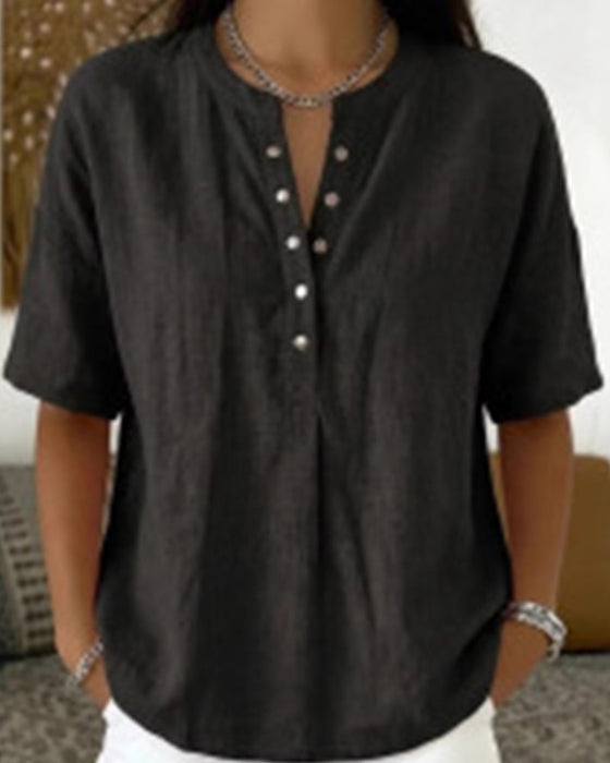 Bluse Solid Farbe Lässig Kurz Ärmel
