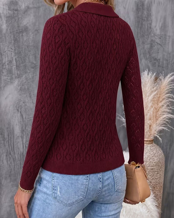 Pullover Umlegekragen Knopf Cutout Slim