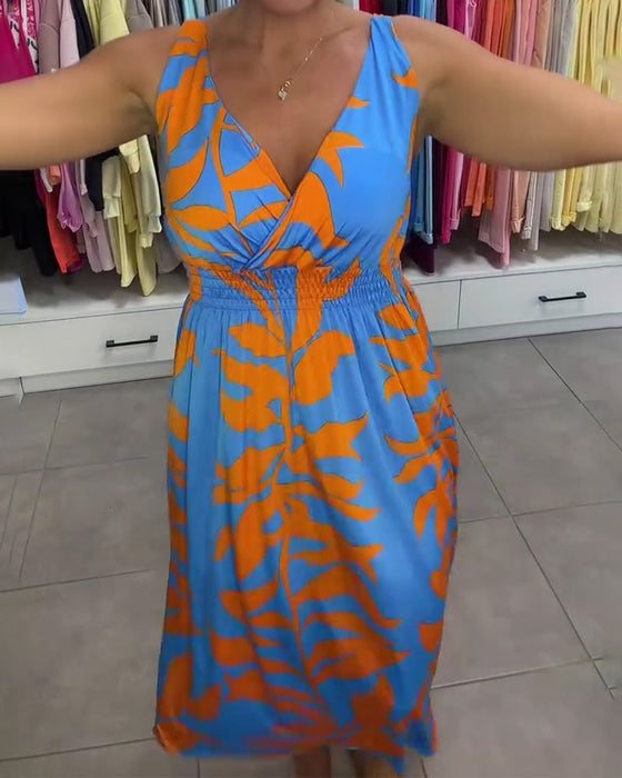 Kleid Ärmellos V-Ausschnitt Elastische Taille Cross Over