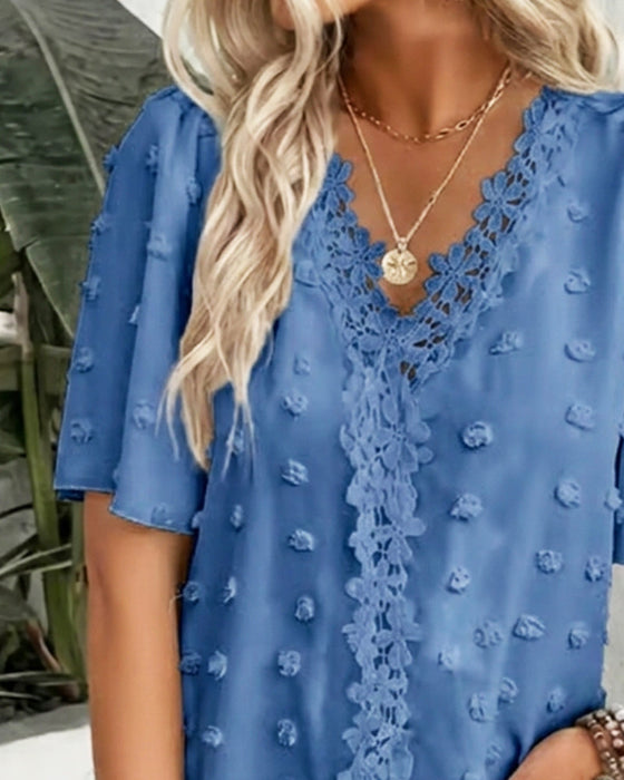 Bluse Zusammengefügt Jacquard Rüschenärmel