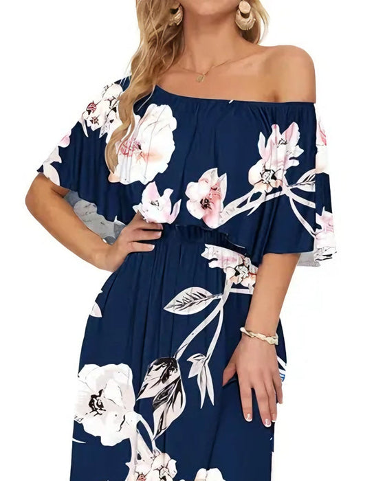 Kleid Elegant Tintenwäsche Blumen Maxi