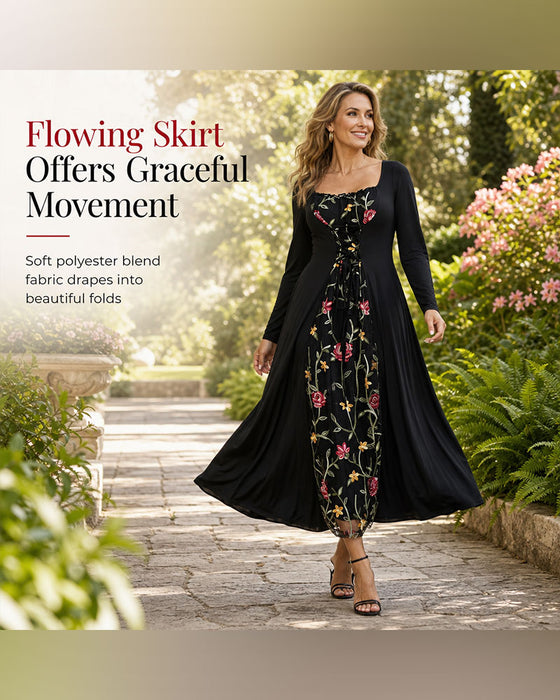 Kleid Quadratischer Ausschnitt Rose Spliced Maxi