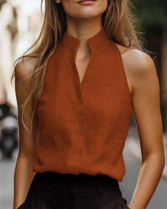 Tank Top Mandarin Kragen Ärmellos