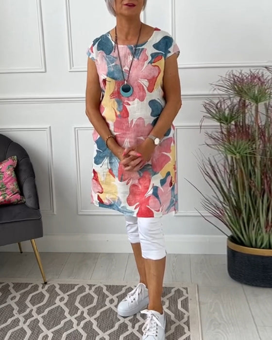 Lässiges Longtop mit farbenfrohem Blumenprint