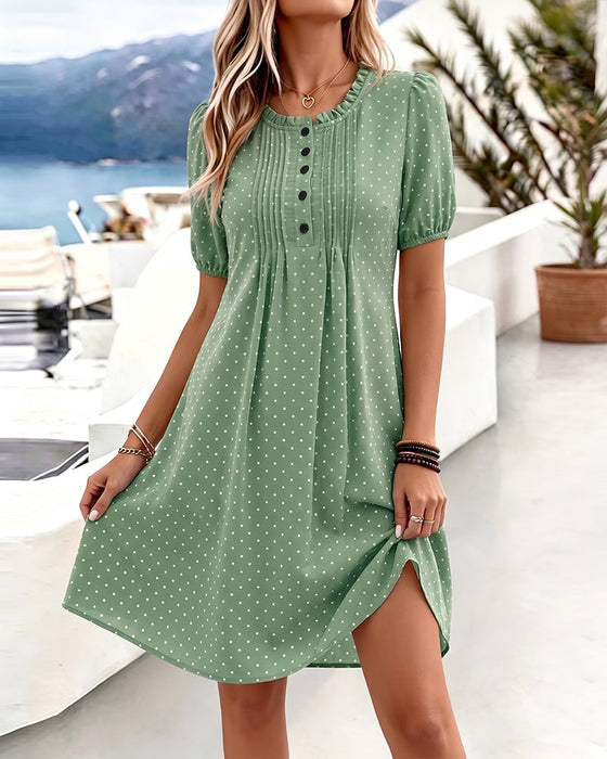 Kleid Rundhals Polka Dot Rüsche