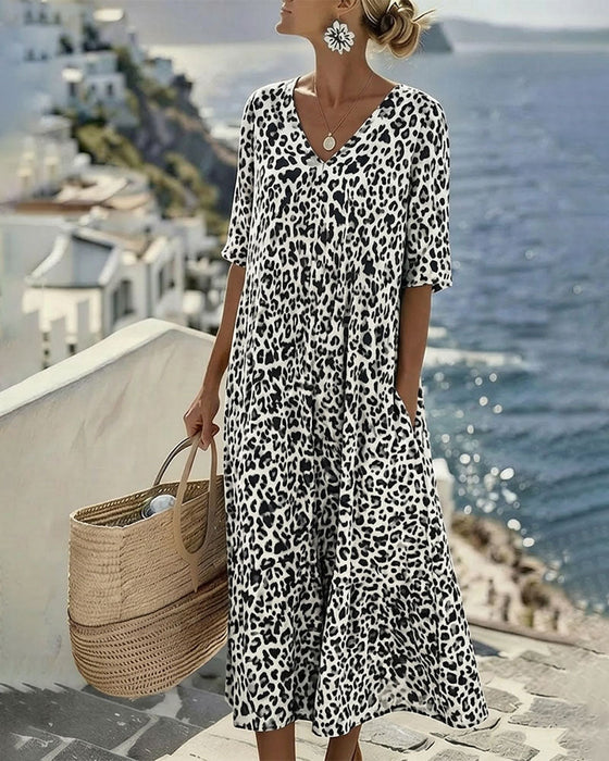 Kleid Leopard V-Ausschnitt Locker