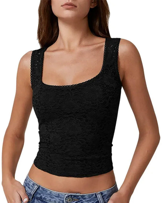 Tank Top Spitzenbesatz Quadratischer Ausschnitt Ärmellos