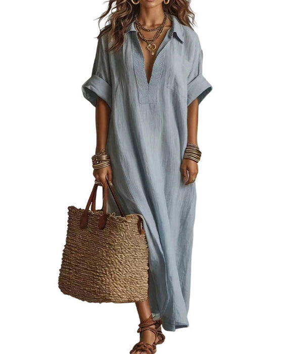 Kleid Locker Uni Kurzer Ärmel Maxi