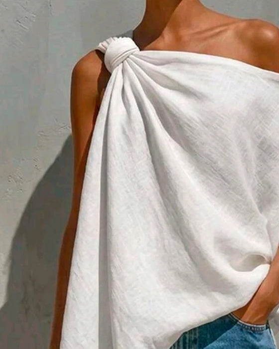 Bluse Ein Schulter Knoten Asymmetrisch